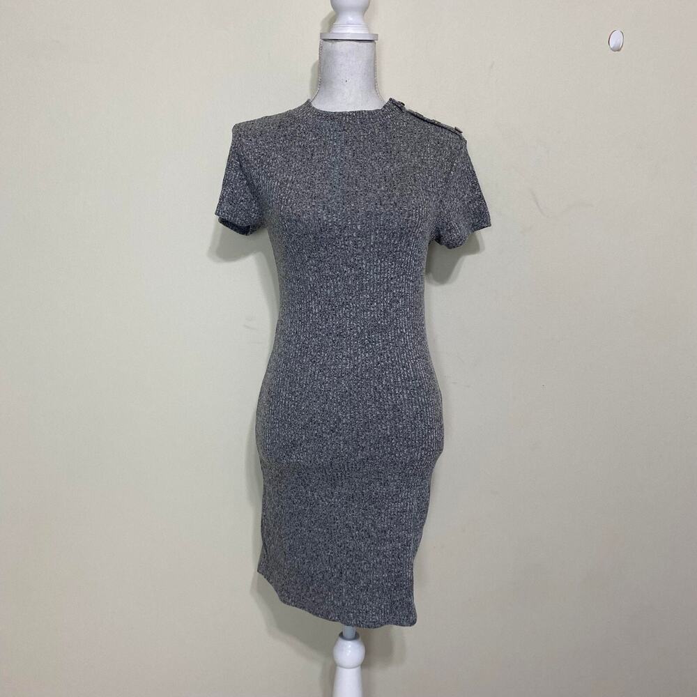 Active USA Turtleneck Knitted Bodycon Shirt Dress -Gray- Size Medium NEW